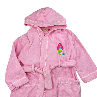 Girls Lily & Dan, pink toweling dressing gown / bath robe, mermaid, FUC, size 3,  