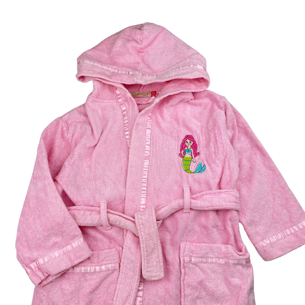 Girls Lily & Dan, pink toweling dressing gown / bath robe, mermaid, FUC, size 3,  