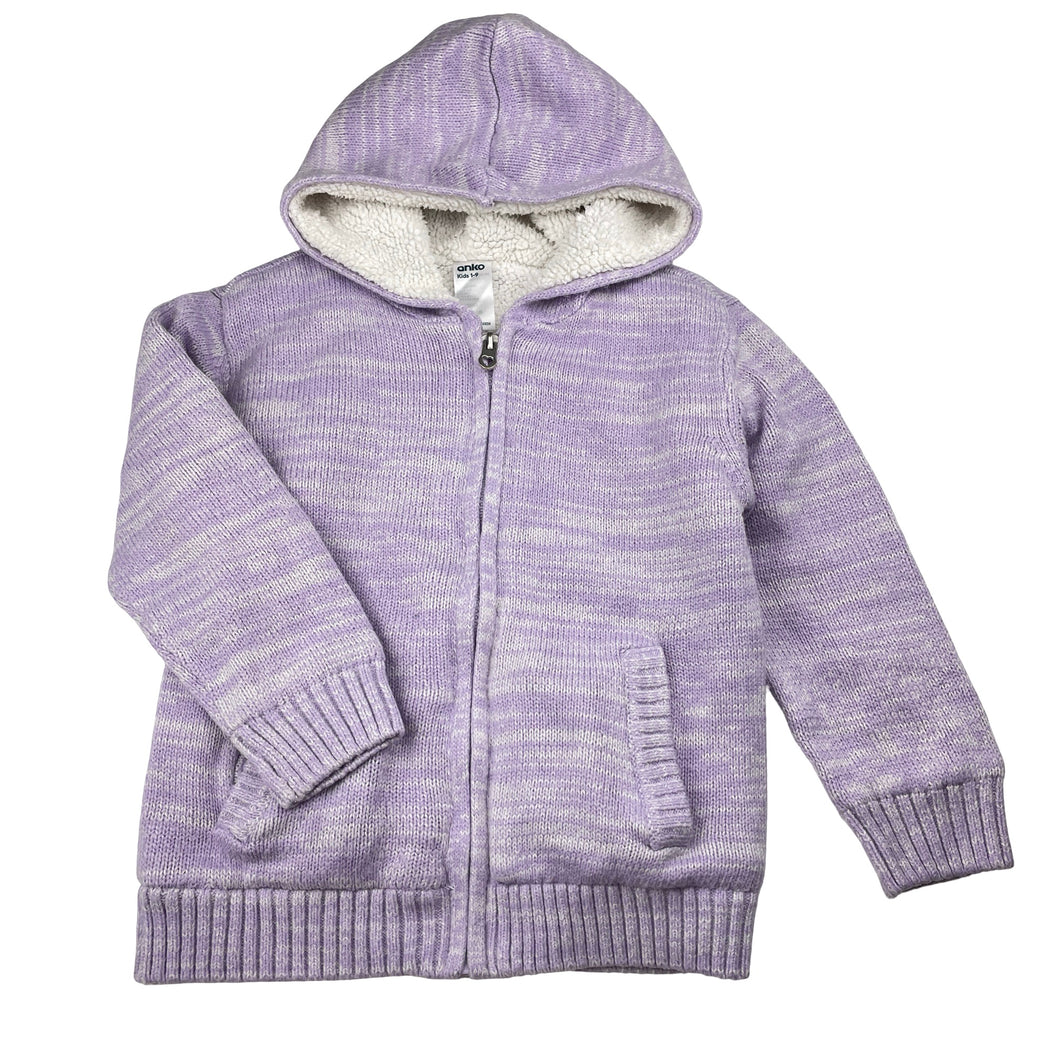 Girls Anko, thick fleece lined knit zip hoodie sweater, EUC, size 4,  