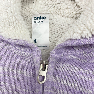 Girls Anko, thick fleece lined knit zip hoodie sweater, EUC, size 4,  