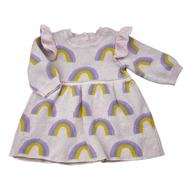 Girls Target, knitted cotton dress, rainbows, GUC, size 000, L: 31cm