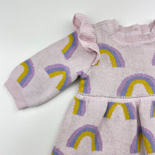 Load image into Gallery viewer, Girls Target, knitted cotton dress, rainbows, GUC, size 000, L: 31cm
