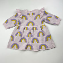 Load image into Gallery viewer, Girls Target, knitted cotton dress, rainbows, GUC, size 000, L: 31cm