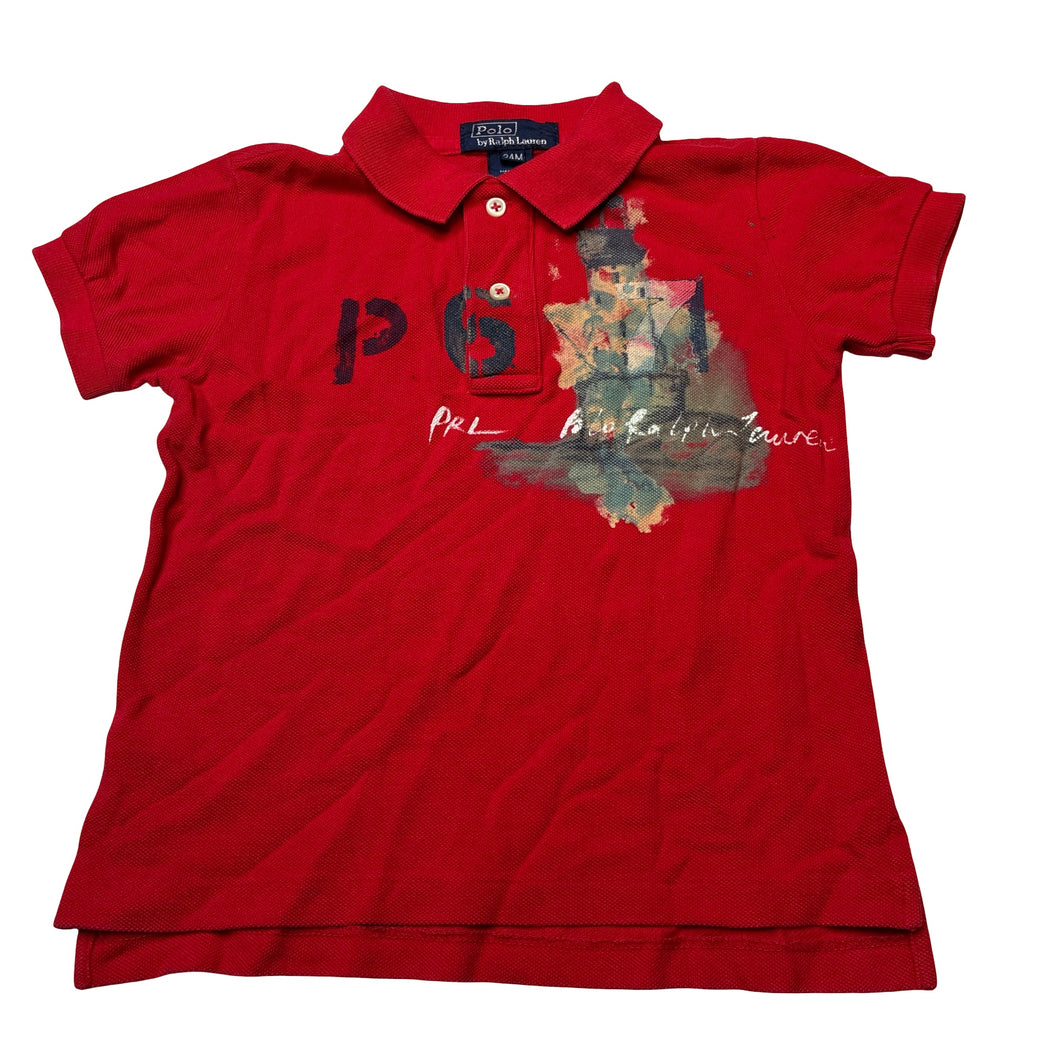 Boys Polo by Ralph Lauren, red cotton polo shirt top, lighthouse, GUC, size 2,  