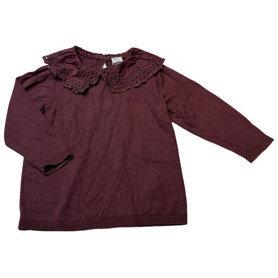 Girls H&M, broderie trim knitted cotton top / sweater, FUC, size 1,  