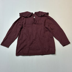 Girls H&M, broderie trim knitted cotton top / sweater, FUC, size 1,  
