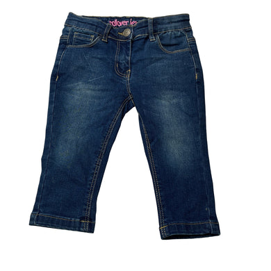 Girls Rollover, embroidered stretch denim jeans, adjustable, Inside leg: 25.5cm, EUC, size 1,  