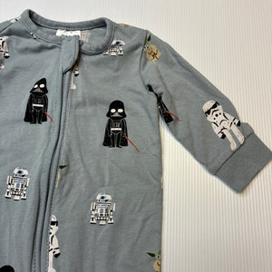 Unisex STAR WARS, stretchy zip coverall / romper, EUC, size 000,  