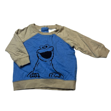 Boys Cotton On, Seasame Street Cookie Monster cotton long sleeve top, EUC, size 00,  