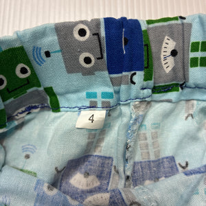 Boys handmade, cotton shorts, elasticated, robots, EUC, size 3-4,  