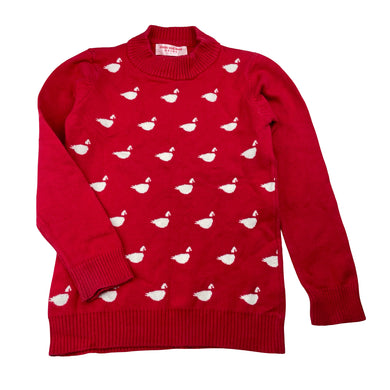 Girls Classic Small Sheep, red & white knit sweater / jumper, armpit to armpit: 30.5cm, shoulder to cuff: 41cm, FUC, size 6,  