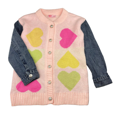Girls MAXI JUNIOR, knit sweater / cardigan, denim sleeves, EUC, size 7-8,  