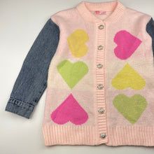 Load image into Gallery viewer, Girls MAXI JUNIOR, knit sweater / cardigan, denim sleeves, EUC, size 7-8,  