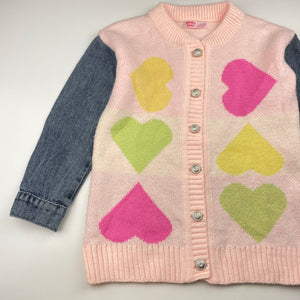 Girls MAXI JUNIOR, knit sweater / cardigan, denim sleeves, EUC, size 7-8,  