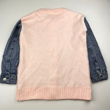 Load image into Gallery viewer, Girls MAXI JUNIOR, knit sweater / cardigan, denim sleeves, EUC, size 7-8,  