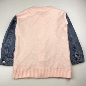 Girls MAXI JUNIOR, knit sweater / cardigan, denim sleeves, EUC, size 7-8,  