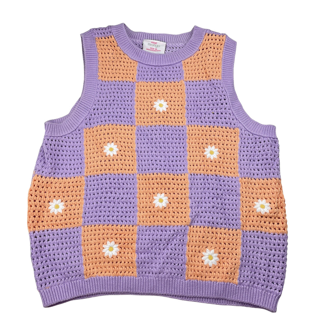 Girls Mango, knitted cotton vest, embroidered flowers, EUC, size 16,  