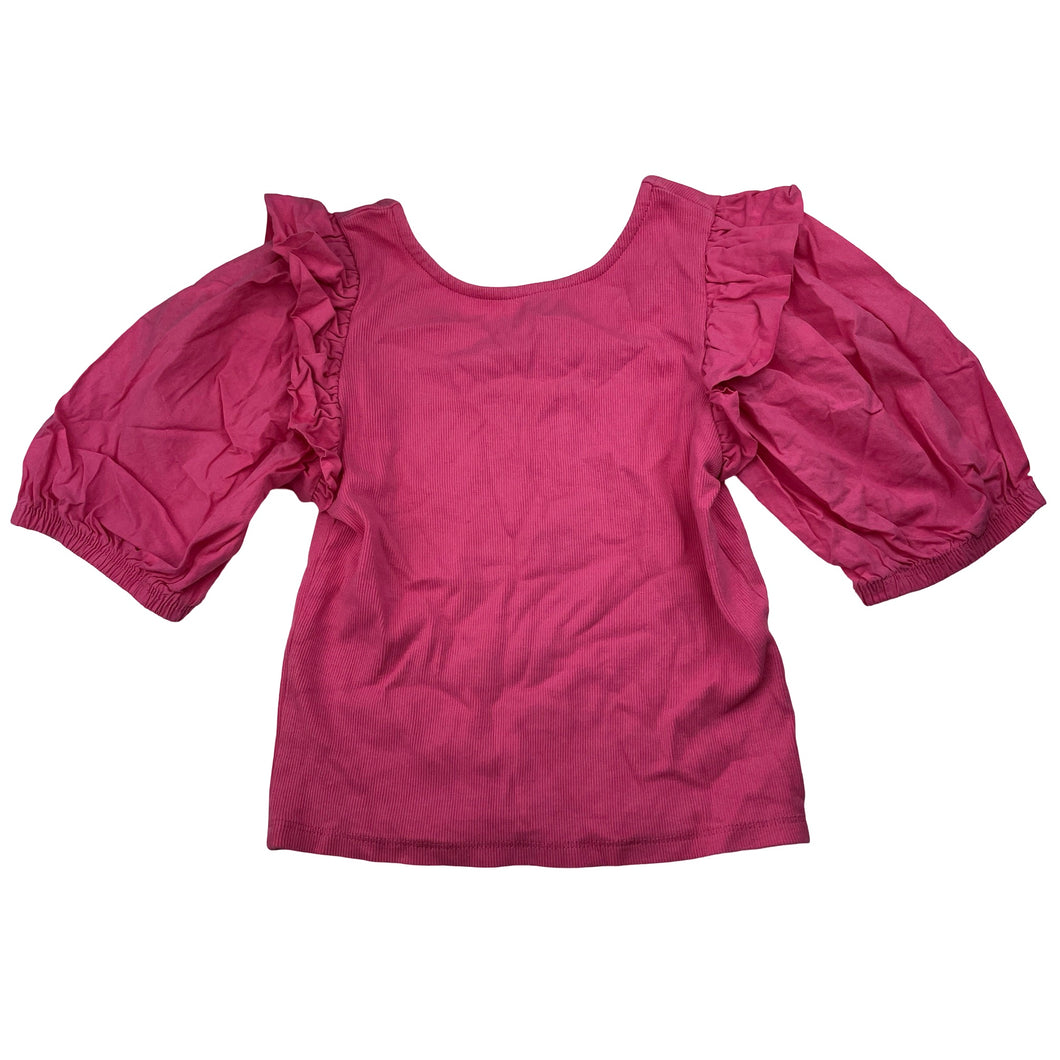 Girls Zara, pink ribbed puff sleeve top, EUC, size 10,  