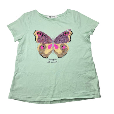 Girls H&M, cotton tee / top, flip sequin butterfly, EUC, size 7-8,  