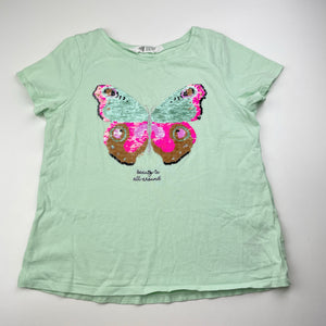 Girls H&M, cotton tee / top, flip sequin butterfly, EUC, size 7-8,  