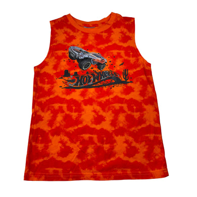 Boys Hot Wheels, tie dyed cotton singlet / tank top, no size, armpit to armpit: 34cm, EUC, size 7-8,  