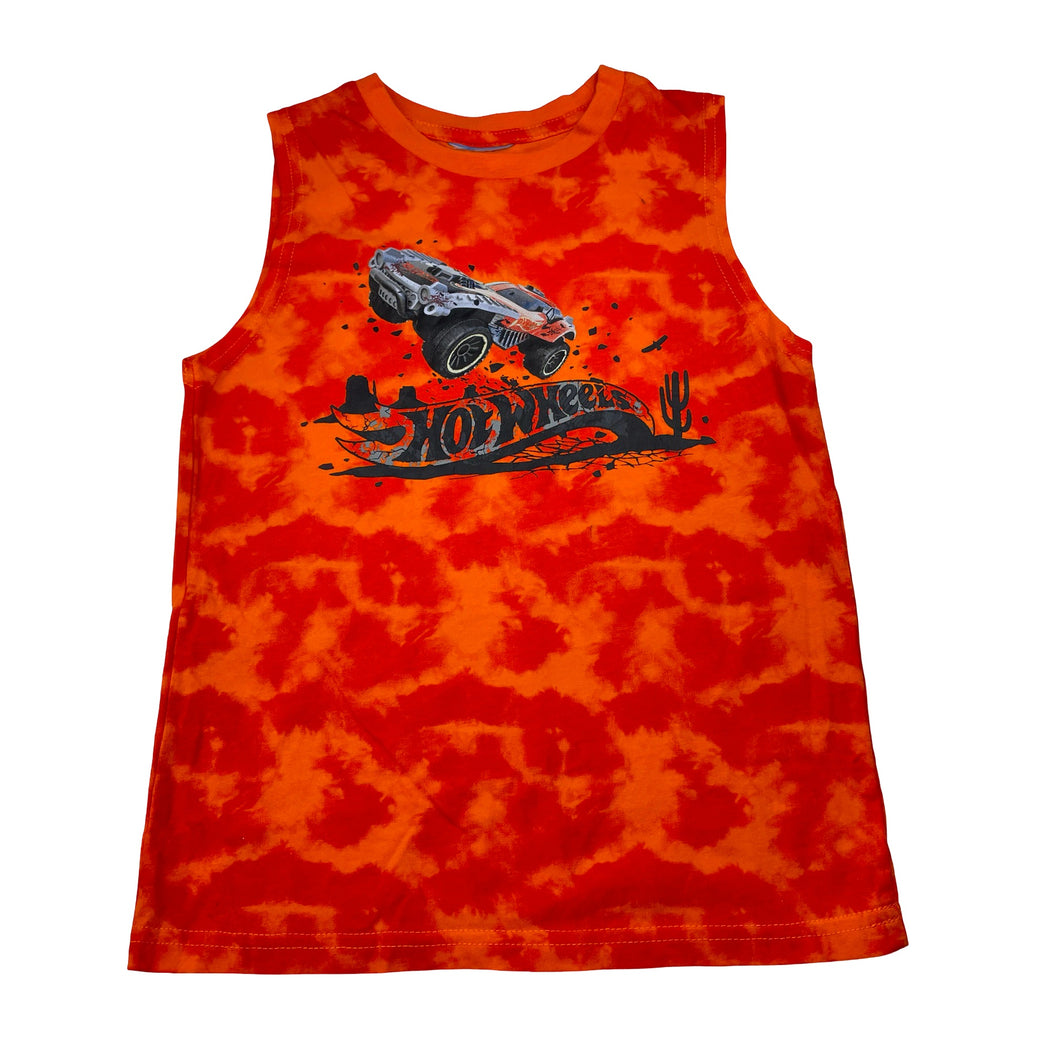 Boys Hot Wheels, tie dyed cotton singlet / tank top, no size, armpit to armpit: 34cm, EUC, size 7-8,  