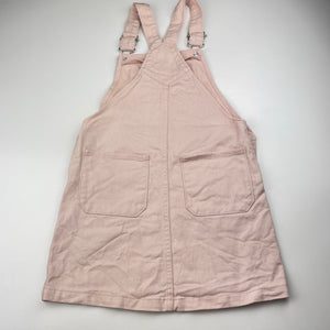 Girls H&M, pink denim overalls dress / pinafore, FUC, size 7, L: 62cm