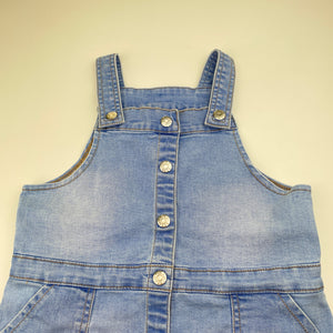 Girls Seed, blue stretch denim overalls dress, FUC, size 4, L: 51cm