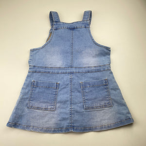 Girls Seed, blue stretch denim overalls dress, FUC, size 4, L: 51cm
