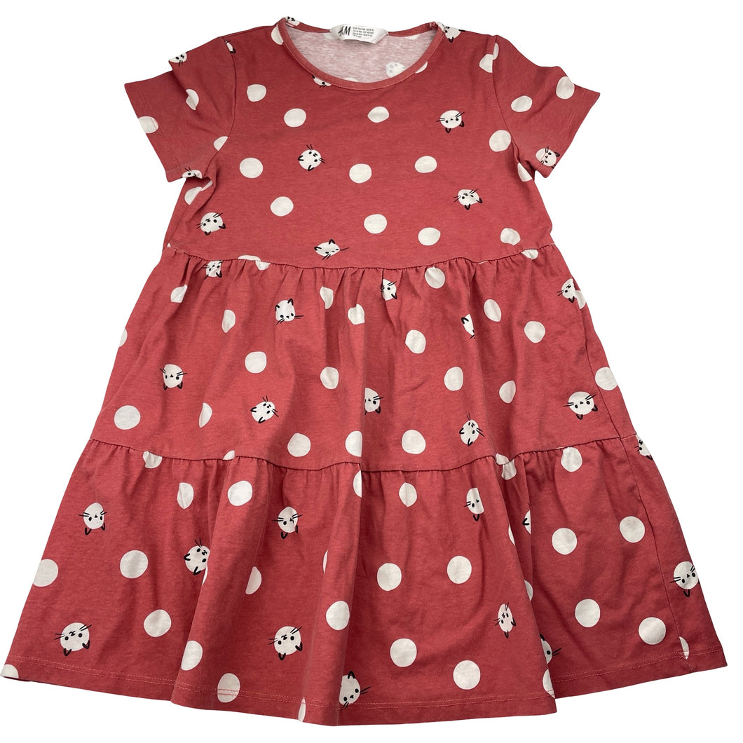 Girls H&M, cotton casual dress, cats, GUC, size 9-10, L: 63cm
