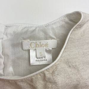 Girls Chloe, cotton lined lightweight metallic dress, small marks front, FUC, size 5, L: 51cm