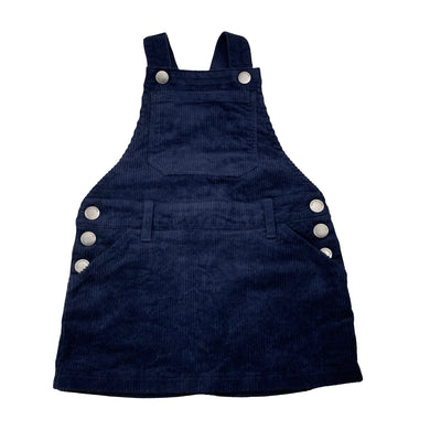 Girls Eve's Sister, navy chunky stretch corduroy overalls dress / pinafore, EUC, size 3, L: 50cm