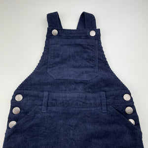 Girls Eve's Sister, navy chunky stretch corduroy overalls dress / pinafore, EUC, size 3, L: 50cm