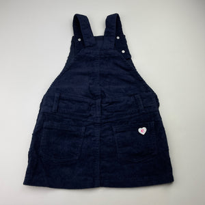 Girls Eve's Sister, navy chunky stretch corduroy overalls dress / pinafore, EUC, size 3, L: 50cm