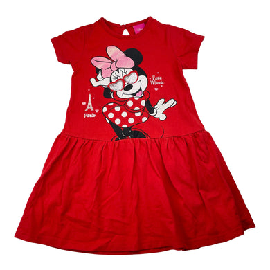 Girls Disney, Minnie Mouse red cotton dress, GUC, size 3, L: 50cm