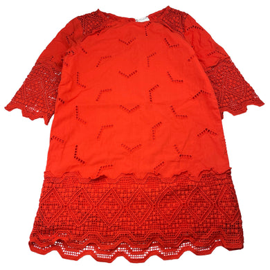 Girls Witchery, cotton lined lace trim dress, marks left sleeve & upper back, FUC, size 8, L: 62cm