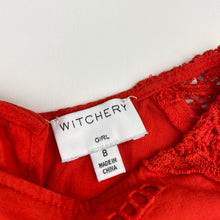 Load image into Gallery viewer, Girls Witchery, cotton lined lace trim dress, marks left sleeve &amp; upper back, FUC, size 8, L: 62cm