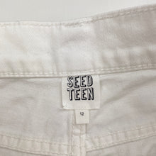 Load image into Gallery viewer, Girls Seed, distressed stretch denim shorts, W: 33cm across, FUC, size 12,  