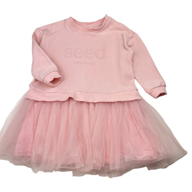 Girls Seed, cotton lined long sleeve dress, GUC, size 2, L: 45cm