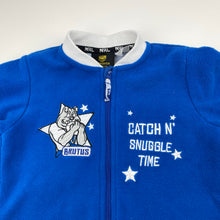 Load image into Gallery viewer, Unisex NRL Supporter, Bulldogs fleece zip coverall / romper, pilling, FUC, size 0,  
