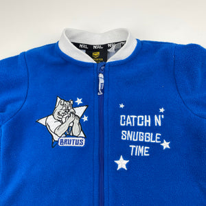 Unisex NRL Supporter, Bulldogs fleece zip coverall / romper, pilling, FUC, size 0,  