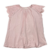 Load image into Gallery viewer, Girls Zara, lace trim tee / top, blue mark lower front, FUC, size 8,  