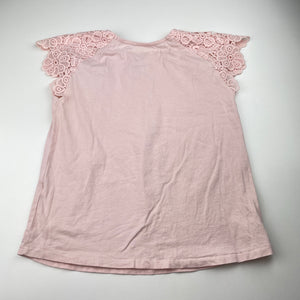 Girls Zara, lace trim tee / top, blue mark lower front, FUC, size 8,  