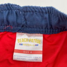 Load image into Gallery viewer, Boys BETWEEN THE FLAGS, lightweight board shorts, elasticated, EUC, size 8,  