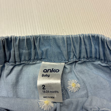 Load image into Gallery viewer, Girls Anko, embroidered chambray cotton shorts, elasticated, GUC, size 2,  