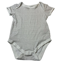 Load image into Gallery viewer, Unisex Primark, grey &amp; white stripe cotton bodysuit / romper, EUC, size 2,  