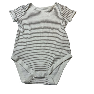 Unisex Primark, grey & white stripe cotton bodysuit / romper, EUC, size 2,  