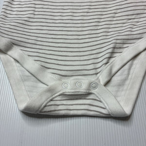 Unisex Primark, grey & white stripe cotton bodysuit / romper, EUC, size 2,  
