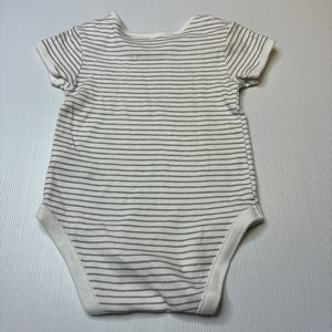 Unisex Primark, grey & white stripe cotton bodysuit / romper, EUC, size 2,  