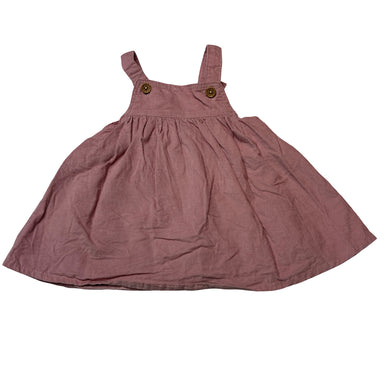 Girls F&F, pink lightweight corduroy cotton overalls dress, GUC, size 00, L: 37cm